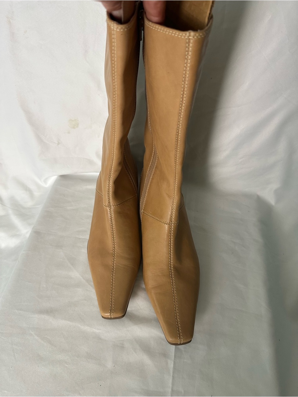 Kenneth Cole Reaction Leather Boots Size 8 Tan Square Toe Zip